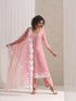 3 Pc SET - Pink Beaded and Embroidered Organza Kurta and Border Dupatta with Pyjama